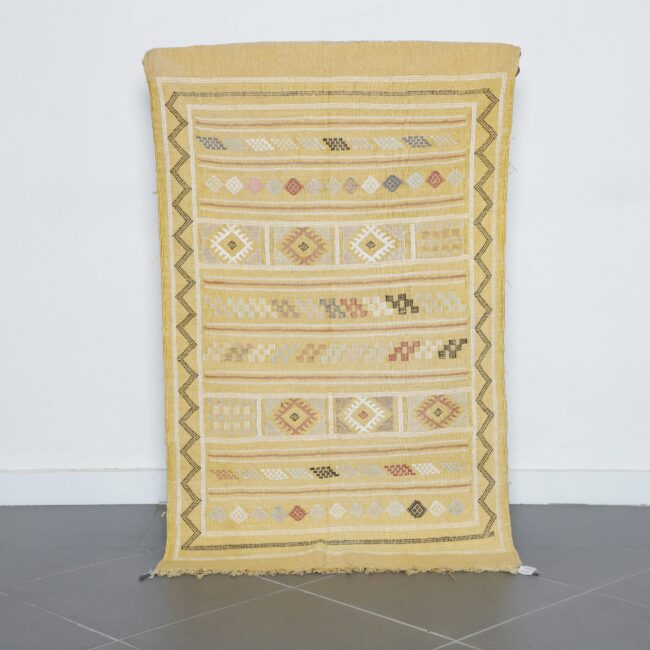 Yellow Moroccan Kilim with Geometric Motifs