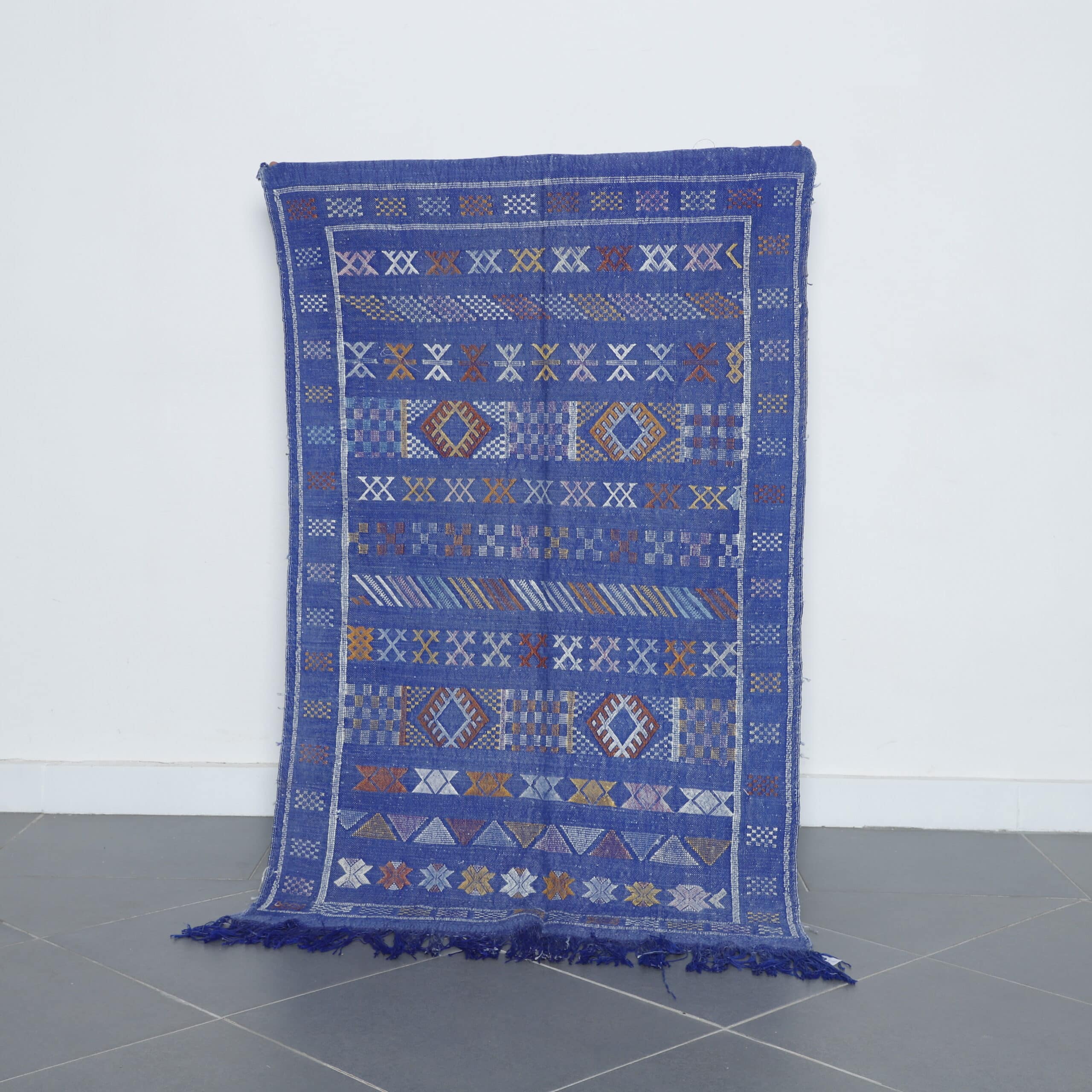 Vibrant Moroccan Kilim with Geometric Motifs