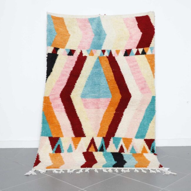 Vibrant Moroccan Boujad Rug with Geometric Diamonds