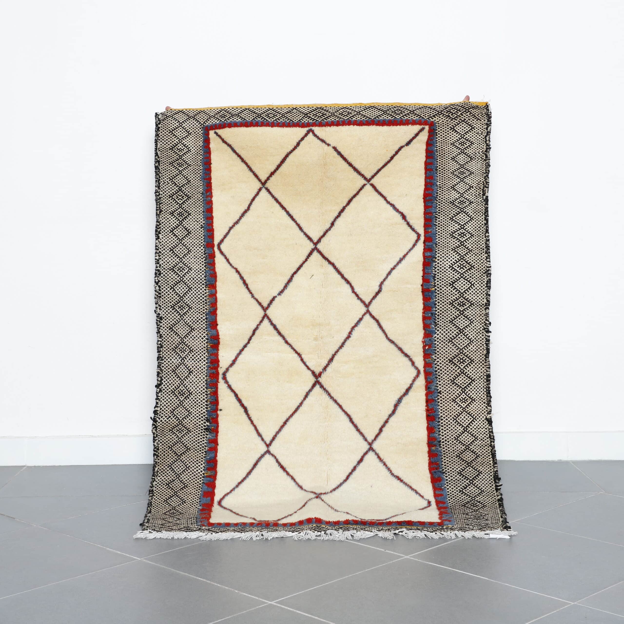 Classic Moroccan Beni Ourain Rug with Diamond Motif