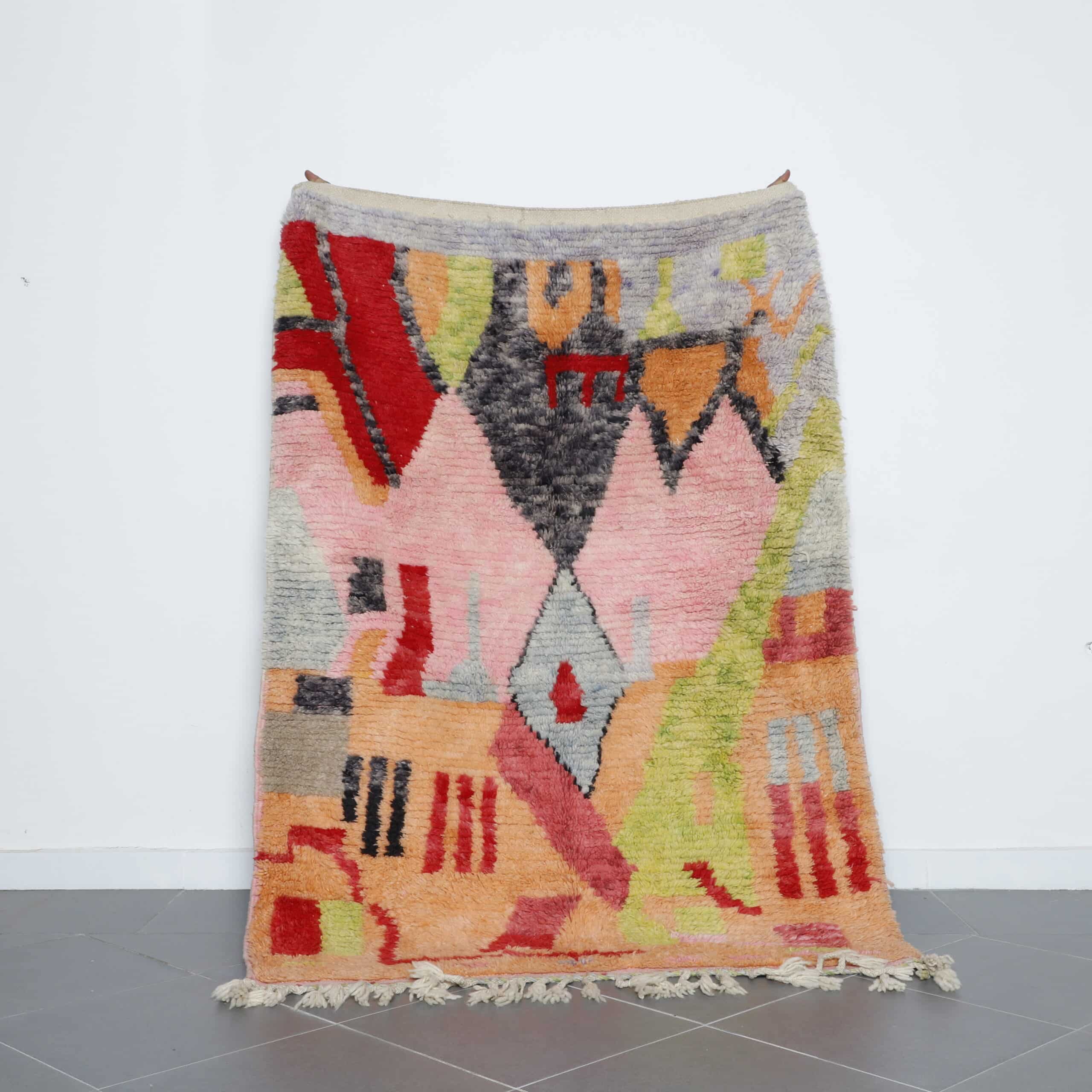 Title: Artistic Moroccan Rug with Abstract Motifs