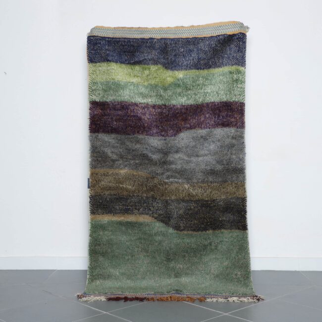 Textured Moroccan Azilal Rug with Earthy Stripes