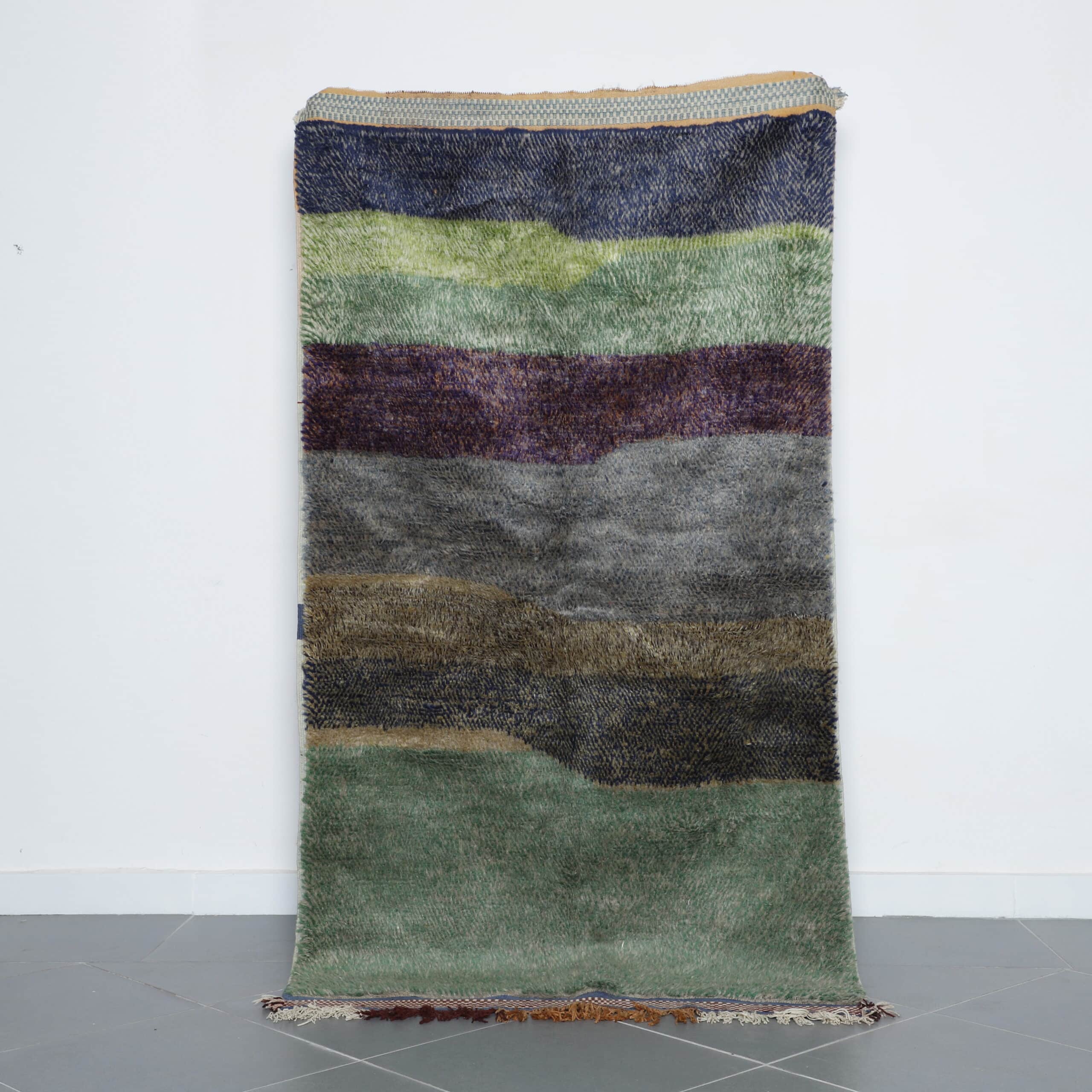 Textured Moroccan Azilal Rug with Earthy Stripes